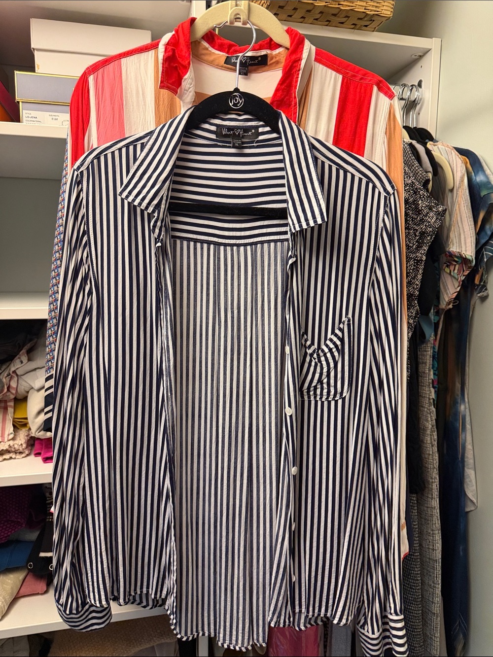 Velvet Heart Navy & White Vertical Stripe Button-Down Shirt